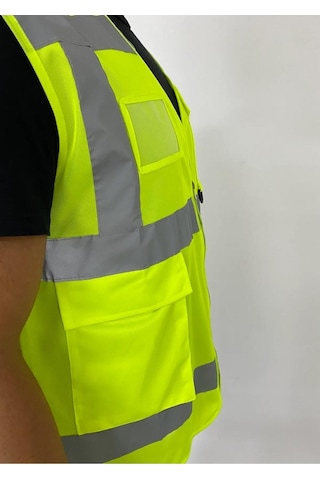 Yüksek Görünümlü Mühedis Yeleği 10 Adet Sarı 2xl Beden Yelek Reflektörlü Fermuarlı Reflektik