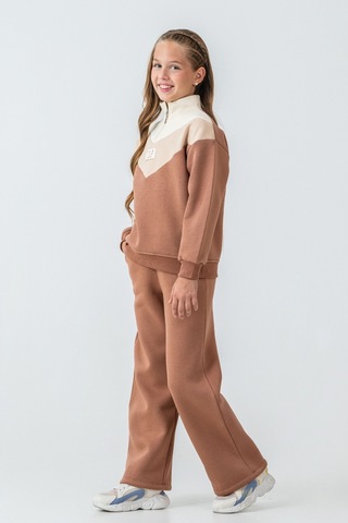 Kız Çocuk Kelebek Detaylı Yarım Fermuarlı 3 İplik Kalın Kışlık Eşofman Takımı Ak4233 Kahverengi