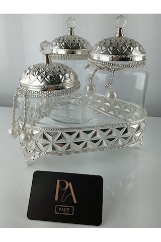 Çay Kahve Şekerlik Kavanoz Sunumluk Söz Nişan Kız İsteme Çikolatalık Dekoratif Obje Biblo Süs Eşya Üçgen Gümüş