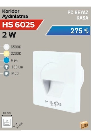 2w Koridor Aydınlatma, Günışığı, Beyaz Kasa Hs 6025 Beyaz