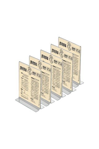T Tipi Broşürlük Dikey Akrilik Şeffaf 5li Paket Akrilik Şeffaf, A4x210x297mm