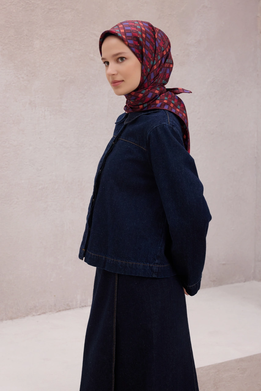 BELLİ Logo Desen Saf İpek Twill Eşarp 4223d01 Bordo