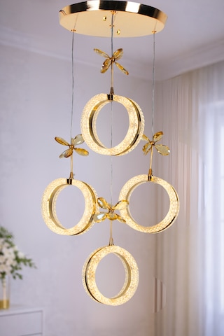 4'lü Alyans Gold 3 Renk Modlu Kristal Taşlı Ledli Avize Altın