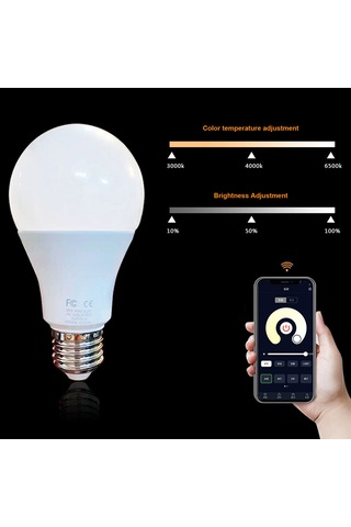Youmex 9w Led Akıllı Ampul, İkili Renk, Sonsuz Parlaklık Ve Renk Ayarı, Kumanda Kontrol, E27 Uç