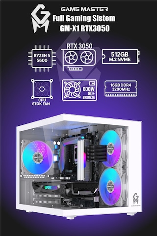 Game Master GM-X1 R5-5600 16 GB 512 GB M2 SSD RTX3050 27" Free Dos Masaüstü Oyuncu Bilgisayarı