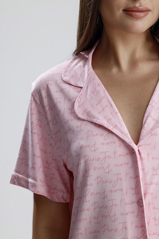 Kompedan Kadın Önden Düğmeli Pijama Takım Pembe Paris Pmb Paris
