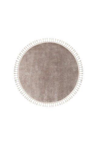 Vl Oval Comfort Ponpon Saçaklı Peluş Post Yolluk Kahverengi Kahverengi Ponpon Saçaklı Daire