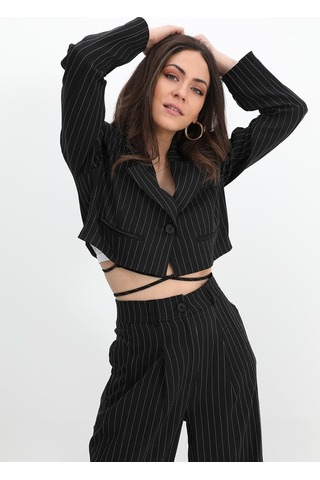 Ceket Kısa Vatkalı Fleto Cepli Çizgili - Siyah-siyah Siyah
