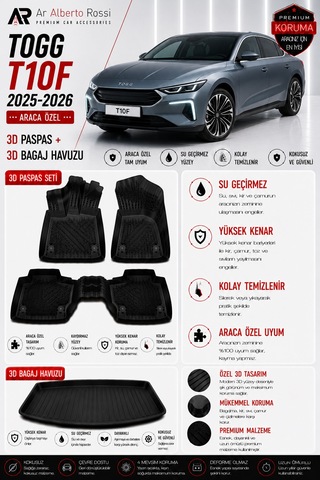 Togg T10f 2025-2026 Araca Özel 3d Paspas + 3d Bagaj Havuzu
