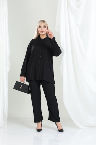 Bürümcük Gömlek Yaka Düğmeli Alt Üst Takım Tesettüre Uygun 2xl 6xl Siyah