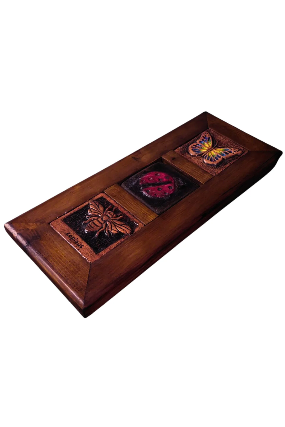 Şans Sembollü Seramik Ve Ahşap Elyapımı Handmade Pano 36x15x2,5cm Çerçeveli