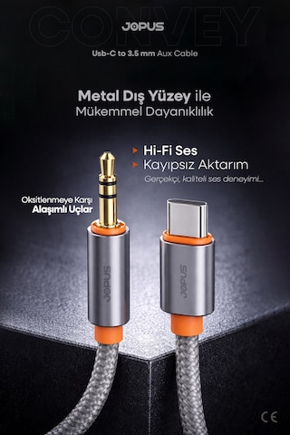 Jopus İphone Android Uyumlu - Type-c To 3.5mm Aux Kablo - Tak Çalıştır Aux Örgülü - 1 Metre - Ja-05