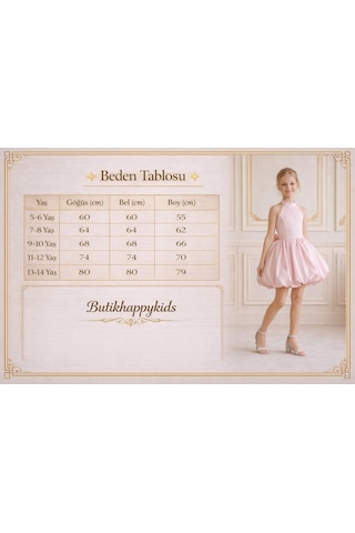 Butikhappykids Kız Çocuk Abiye Beyaz Mini Balon Etek Prenses Model Halter Yaka Monaray Kumaş Abiye Elbise 5-14 Yaş