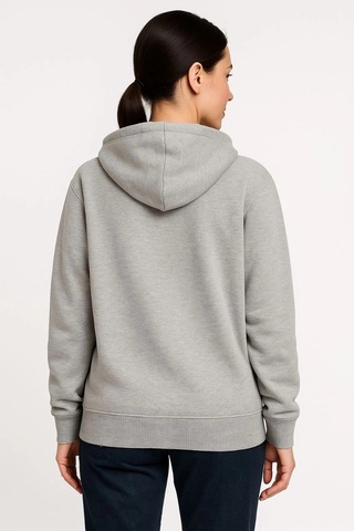 Primemagazam Kadın 3 İplik Pamuklu Kapüşonlu Tam Fermuarlı Kanguru Cepli Sweatshirt Hoodie - Gri Çeşitli