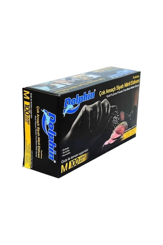 Dolphin Tek Kullanımlık Lateks Siyah Pudrasız Nitril Muayne Eldiveni Meidum - 100'lü 20 Paket