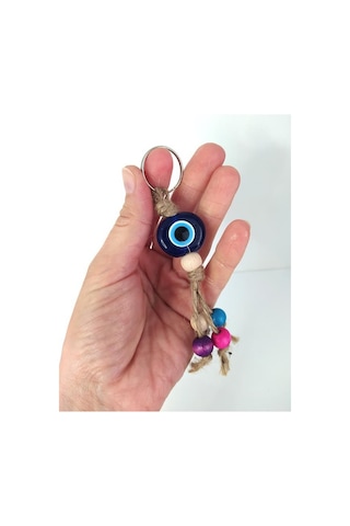 5 Adet Anahtarlık Kötü Göz Kovucu Nazar Hand Made Hasır Renkli Ahşap Boncuklu Nazarlık Çanta Araba Süsü