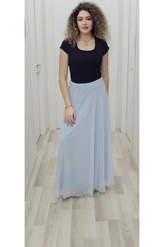 Bel Lastikli Kloş Şifon Etek 6003-bebe Mavisi Bebe Mavisi Bebe Mavi