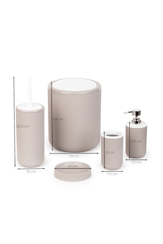 Perotti 33031500001-3 5 Parça Yuvarlak Banyo Seti - Çöp Kovası, Sabunluk, Diş Fırçalığı Ve Silikon Wc Fırçası Taupe-beyaz Beyaz - Kahverengi