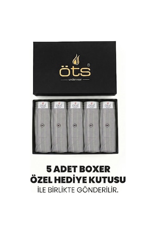 Öts Erkek 5 Li %100 Pamuk Boxer Öts Premium Çizgili Ve Kaliteli Hediye Kutulu Günlük İç Giyim Özel Esnek Kalıp 2652-k Gri