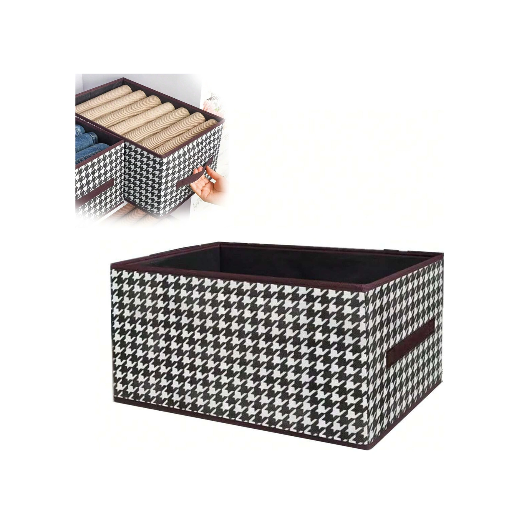 Kosona Houndstooth Desenli Çok Amaçlı Katlanabilir Depolama Kutusu - 44x30x20 Cm, Non-woven Kumaş, Stackable, El Tutuculu, Giyim-ayakkabı-oyuncağı Saklama, Odalar-üstünlükler-dolaplar İçin