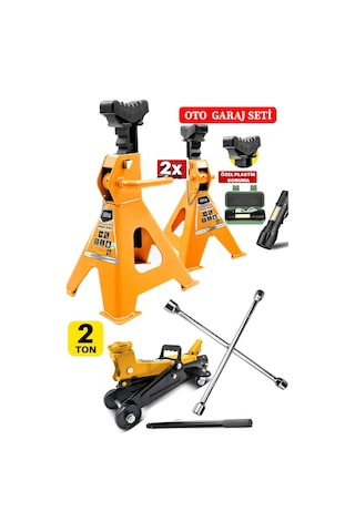 2ton/2000kg Tekerlekli Araba Krikosu + 2ton Sehpa Tip + Bijon Set