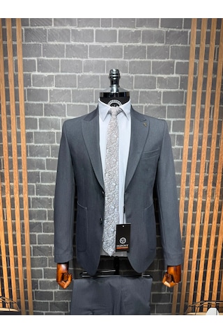 Dupont Classics Dupont Slim Fit Sivri Yaka 6 Drop Çift Yırtmaç Torba Cep 2'li Takım Elbise Koyu Gri