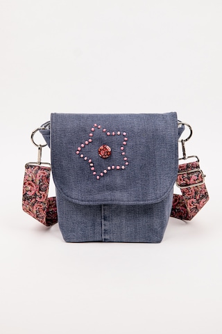 Fabric Craft Bag Omuz Çantası Kadın Kot Kumaş Desenli Askılı 23x20 Cm Denim