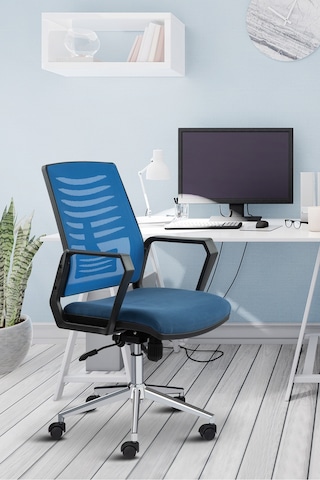 Asbir Mobilya Metis Metal Ayaklı Çalışma Koltuğu Ofis Sandalyesi Mavi Gri