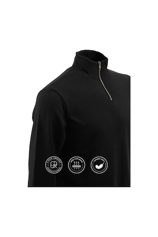 Elemge Pamuklu Erkek Sweatshirt Siyah Soft Touch Relax Fit Yarım Fermuarlı Dik Yaka 3 Iplik Nefes Alan