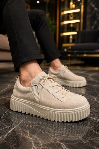 Mevese Dlob Erkek Bağcıklı Süet Günlük Casual Spor Sneaker Ayakkabı - Krem