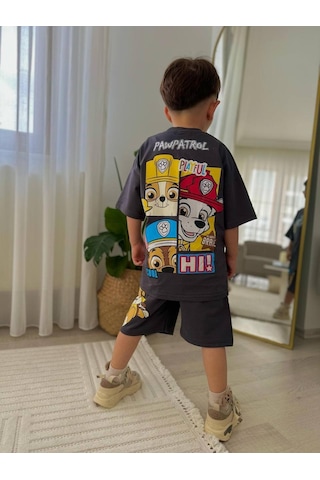 Miniko Kids Erkek Çocuk Paw Petrol Modelli Baskılı Şortlu Pamuk Takım Füme