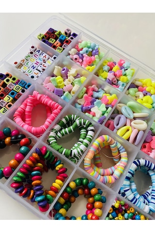 No:104 Büyük Kutu Soft Figür Boncuk Harf Boncuk Fimo Ve Ahşap Boncuk Takı Hobi Seti