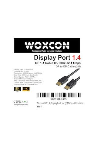 Dp 1.4 Displayport Kablo 32.40 Gbps Bandwith Hbr3 8k 30hz, 4k 120hz, 4k 60hz, 2k 240hz, 2k 165hz, 1080p 240hz Destekli H Diğer