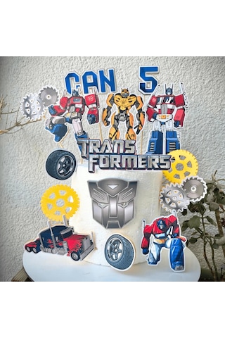 Transformers Temalı Erkek Çocuk Doğum Günü İsme Özel 3d Pasta Parti Süsü Seti Cake Topper Çocuk