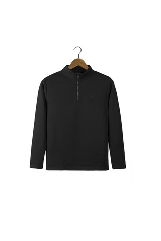 Terapi Men Erkek Siyah Rahat Kalıp Yarım Fermuarlı Bato Yaka Basic Sweatshirt 21k-5200179-2. Siyah