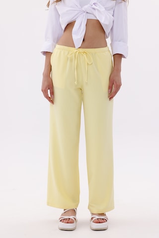 Genius Store Kadın Pantolon Geniş Paça Pamuklu Viskon Cepli Pantolon Beli Lastikli Genişpaça-pantolon Sarı