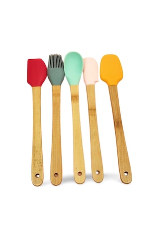 5 Parça Silikon Kaşık Ve Servis Takımı 20 Cm Çok Renkli