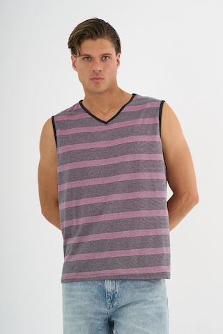 V Yaka Çizgili Kolsuz T-shirt Pembe