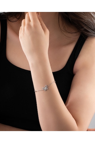 925 Ayar Rodyum Kelebek Figürlü Minimal Gümüş Bileklik Rzb10074