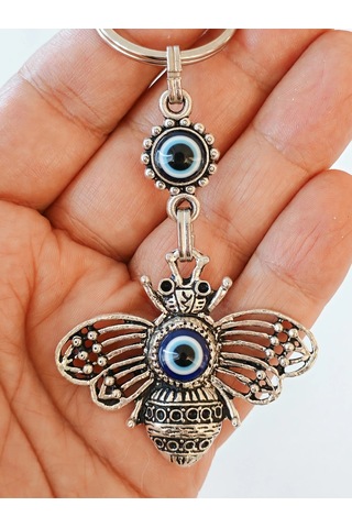 Moncuk Design Nazar Boncuklu İşlemeli Metal Arı Anahtarlık
