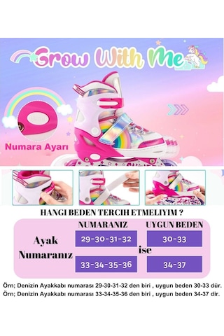 Unicorn Işıklı Pembe Paten Gökkuşağı Çocuk Pateni Silikon Teker Pembe