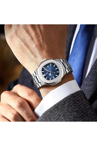 Yingfu Mavi 2025 Lüks Erkek Saat Paslanmaz Çelik Kare, Beyaz, İşe Geçirmez, Kuvars, Tarih Aydınlık Beyaz