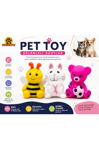 3 Lü Sesli Evcil Hayvan Oyuncak Seti Kedi Ve Köpek Oyuncağı