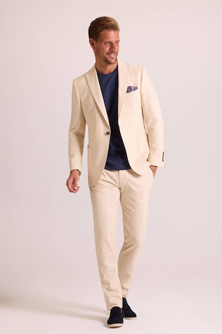 Ysf Erkek Bej Takım Elbise Keten Slim Fit Sivri Yaka Bej
