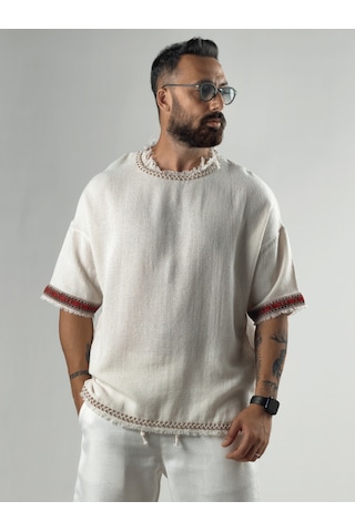 Cocopelli Kol Detaylı Tasarım Bej Buldan Erkek T-shirt Coc3277
