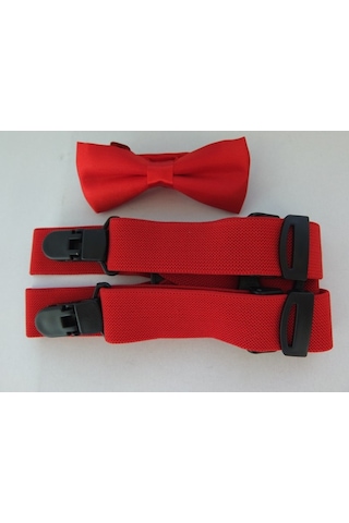 Kırmızı Çocuk Papyonu & Kırmızı Çocuk Pantolon Askısı İkili Set Kırmızı