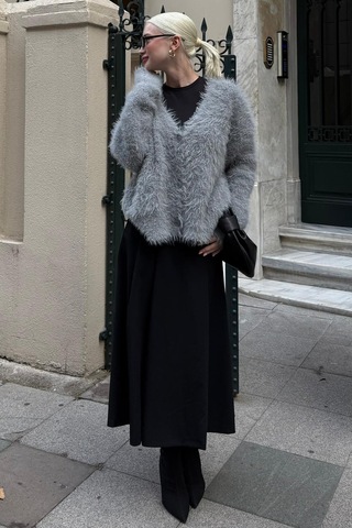 Siyah Pileli Cepli Kadın Midi Boy Etek Mg2536 Siyah