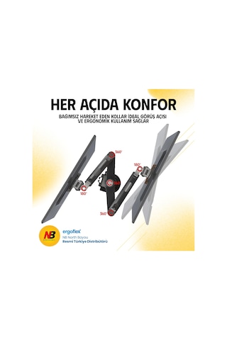 Nb Ergonomic Nb H180 Yeni 17-35" Çift Kol Amortisörlü 2-9 Kg Monitör Standı 2026 Versiyon
