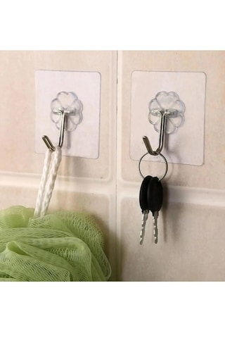 Pratik 4 Adet Güçlü Şeffaf Duvar Askısı Askılığı Yapışkan Kancalı Mutfak Banyo Askı Şeffaf