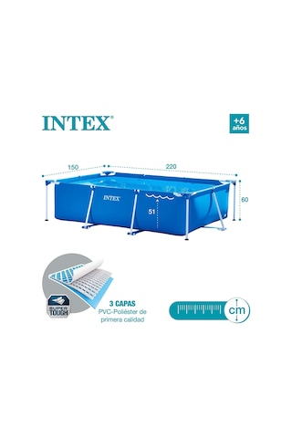 Intex Dikdörtgen Yer Üstü Havuzu 2.2m x 1.5m x 0.6 m Çok Renkli